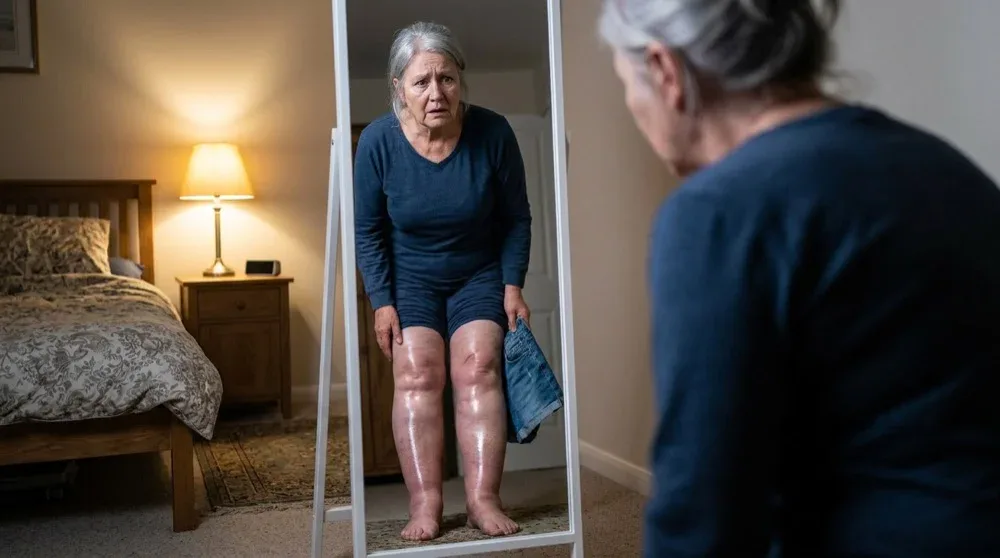 Woman caring for tired-feeling legs at home